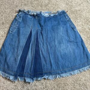 See By Chloe Skirt Womens 26 4 Side Pleat Raw Edge Denim Blue Short A Line